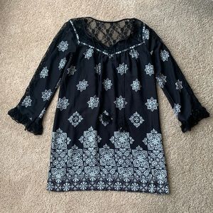 VENUS Black & White Boho Tunic Peasant Dress